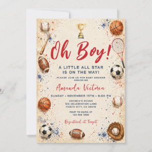 Invitation Fête de Bébé sur le thème Sport Boy Ball All Star