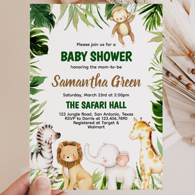 Invitation Fête de Bébé sur les Animaux de Safari (Créateur téléchargé)