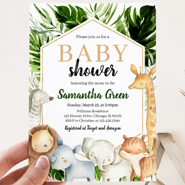Invitation Fête de Bébé sur les Animaux de Safari (Créateur téléchargé)