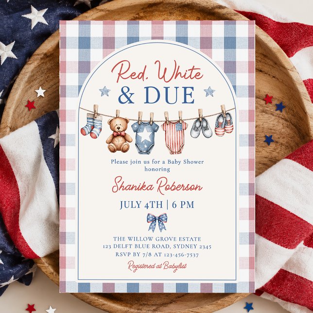 Invitation Fête de bébé sur l'étendoir Rouge Blanc et Impayée (Créateur téléchargé)