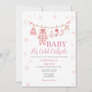 Invitation Fête de bébé sur une corde à linge flocon de neige