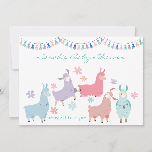 Invitation Fête de bébé surprise avec des lamas dansants (Devant)