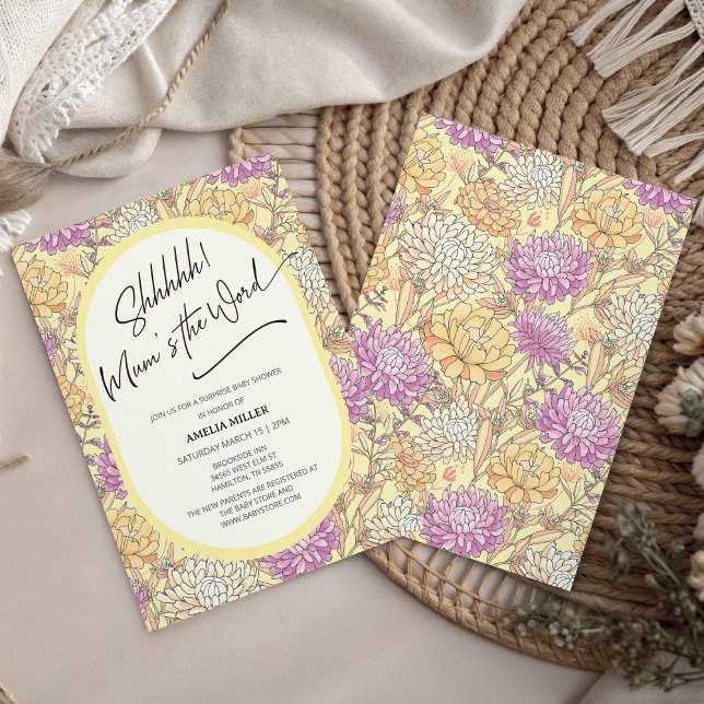 Invitation Fête de Bébé Surprise Florale 'Mum's the Word' (Mum's the Word Floral Surprise Baby Shower Invitation)