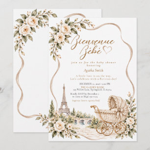 Invitation Fête de bébé Taupe Jardin Floral Parisien