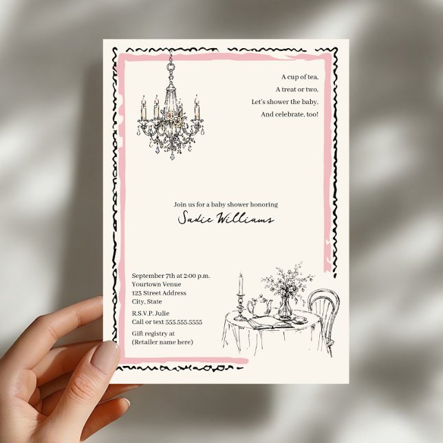 Invitation Fête de bébé Tea Party Fille Coquette Rose (Créateur téléchargé)