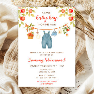 Invitation Fête de bébé tenue de ligne de pomme en automne ga