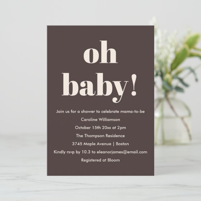 Invitation Fête de bébé Terreux Brun Moderne Simple et Amusan (Debout devant)
