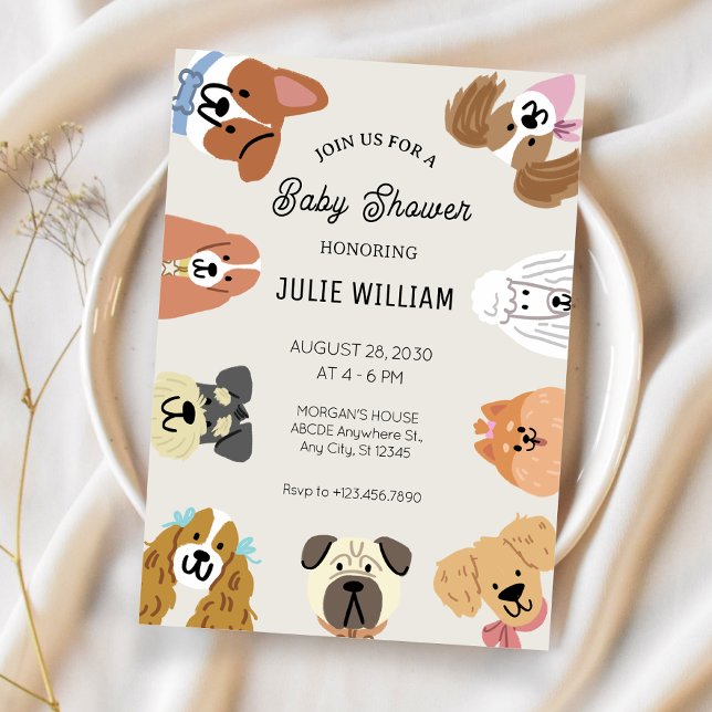 Invitation Fête de bébé tête de toutes sortes de chiens amusa (Créateur téléchargé)