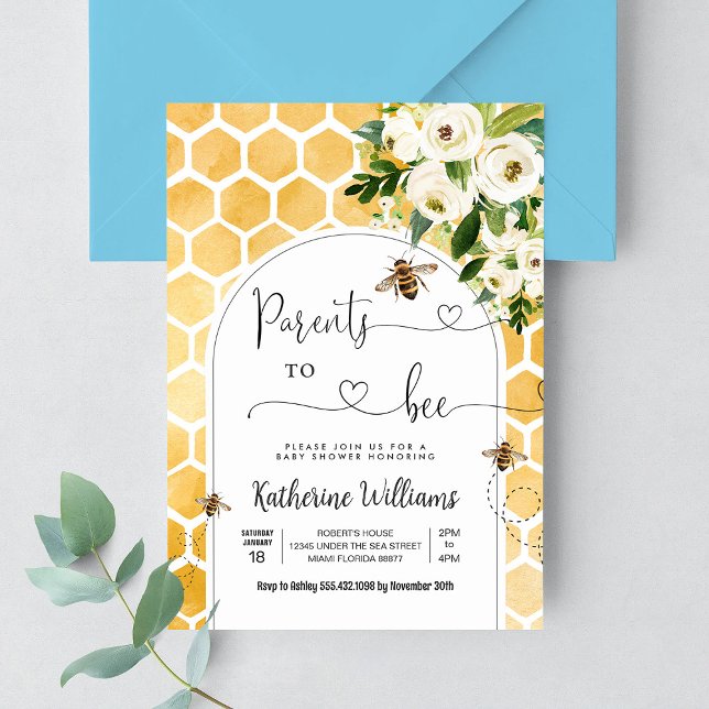Invitation Fête de Bébé Thème Abeille à Miel Parents To Bee (Créateur téléchargé)