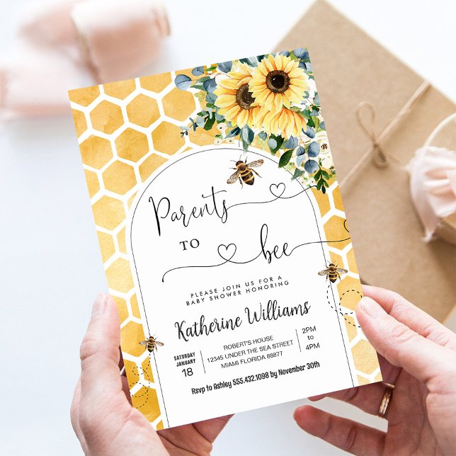 Invitation Fête de Bébé Thème Abeille à Miel Parents To Bee (Créateur téléchargé)