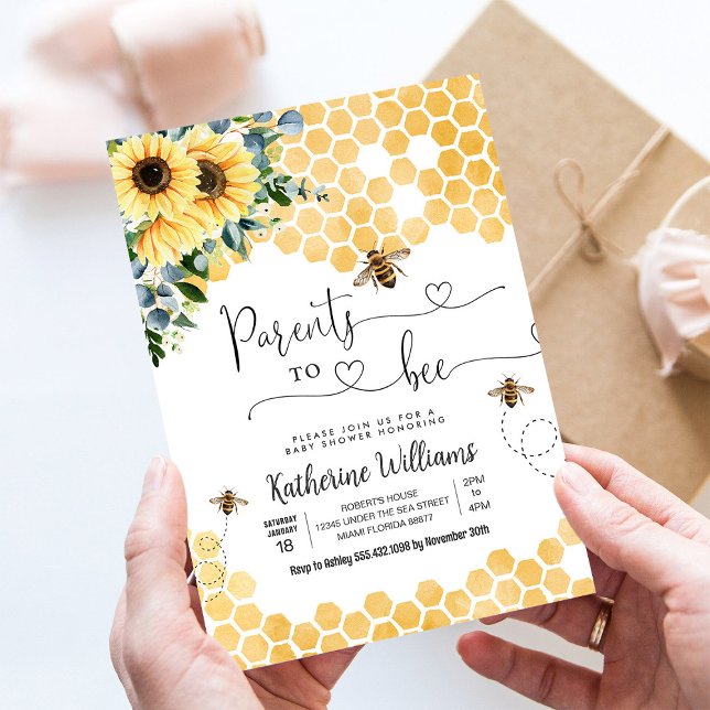Invitation Fête de Bébé Thème Abeille à Miel Parents To Bee (Créateur téléchargé)