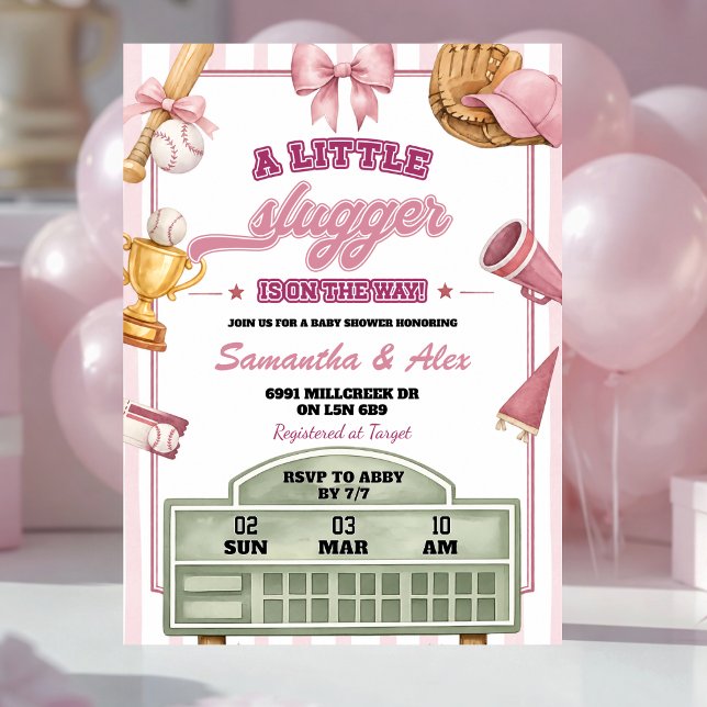 Invitation Fête de Bébé Thème Baseball Petite Frappeuse (Créateur téléchargé)