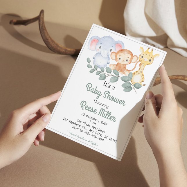 Invitation Fête de Bébé Thème Jungle Safari et Verdure (Créateur téléchargé)