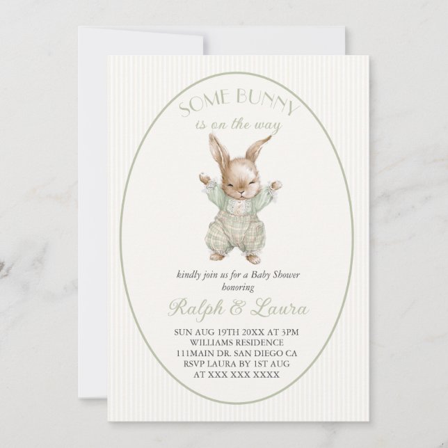 Invitation Fête de bébé thème lapin genre neutre (Devant)