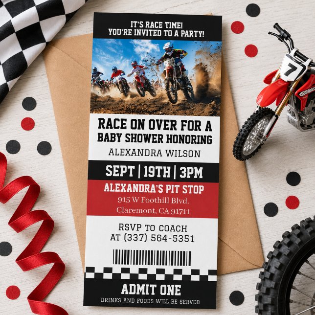 Invitation Fête de Bébé Ticket de Parti de Moto Cross pour En (Créateur téléchargé)