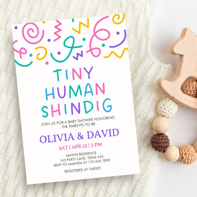 Invitation Fête de Bébé Tiny Human Shindig (Retro Tiny Human Shindig Baby Shower Invitation)