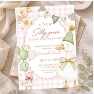 Invitation Fête de bébé Tissu à carreaux rose Canard Silly Ve