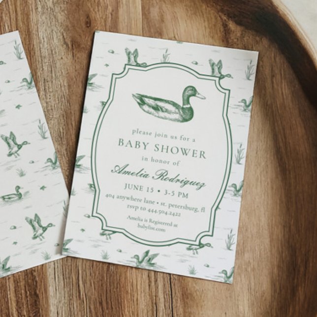 Invitation Fête de bébé toile Canard colvert neutre Gingham (Créateur téléchargé)