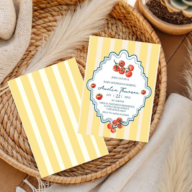 Invitation Fête de Bébé Tomate Thème Italien (Créateur téléchargé)