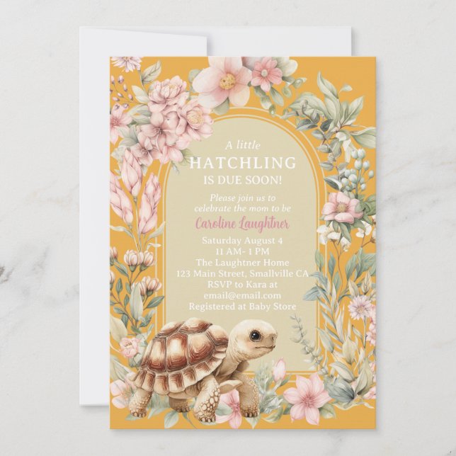 Invitation Fête de bébé Tortue Fille (Devant)