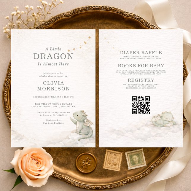 Invitation Fête de Bébé Tout en Un Douce Petite Dragon (Créateur téléchargé)