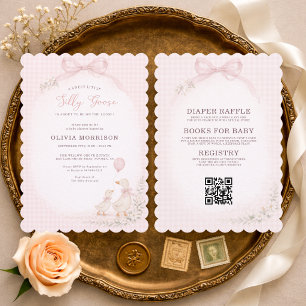 Invitation Fête de Bébé Tout en Un Silly Goose Rose à Carreau