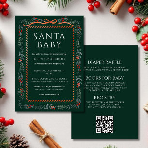 Invitation Fête de bébé tout-en-un vert Santa Baby Noël