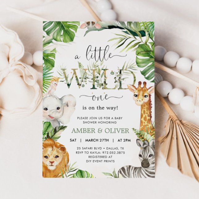 Invitation Fête de Bébé Tropical Jungle Boho Safari Wild One (Créateur téléchargé)