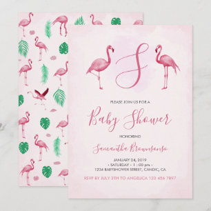 Invitation Fête de bébé tropicale Flamant Rose