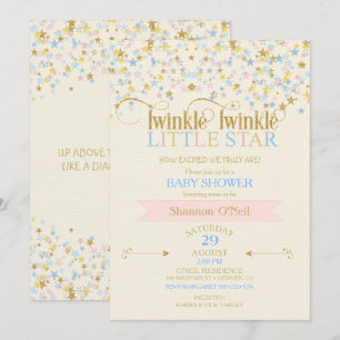 Invitation Fête de Bébé 'Twinkle Little Star' Rose & Bleu