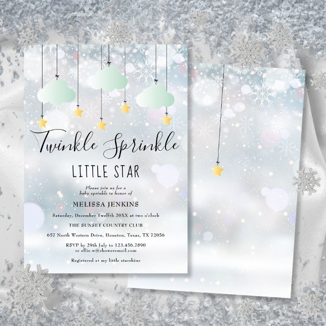Invitation Fête de bébé Twinkle Sprinkle Little Star Hiver (Twinkle Sprinkle Little Star Winter Baby Shower Invitation)