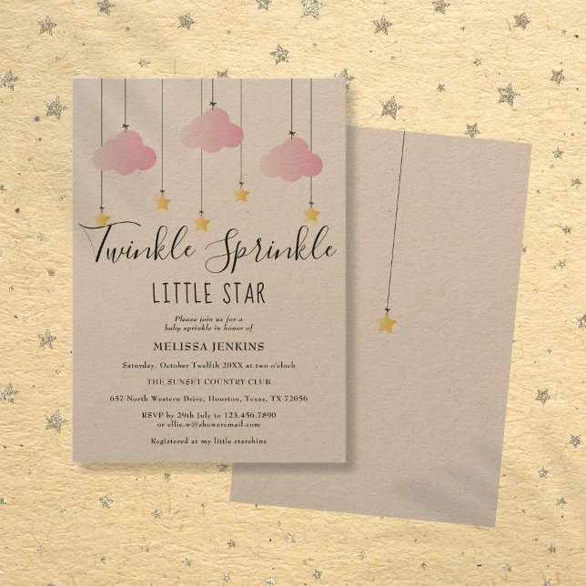 Invitation Fête de Bébé Twinkle Sprinkle Rose Bohème Rustique (Twinkle Sprinkle Baby Shower Pink Rustic Boho Invitation)
