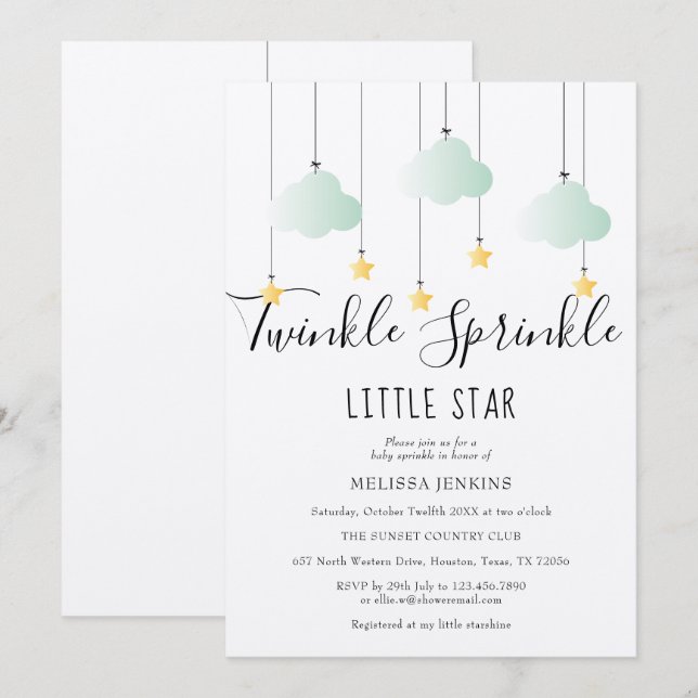 Invitation Fête de Bébé Twinkle Sprinkle Rustique Bohème (Devant / Derrière)