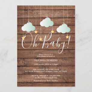 Invitation Fête de Bébé Twinkle Twinkle Bois Rustique