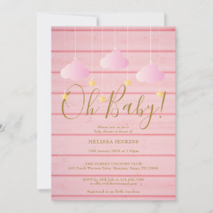 Invitation Fête de Bébé Twinkle Twinkle Oh Bébé Bois Rose