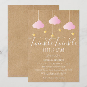 Invitation Fête de bébé Twinkle Twinkle Rose Kraft Rustique