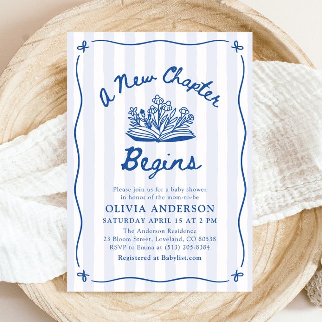 Invitation Fête de Bébé : Un Nouveau Chapitre Commence avec u (Blue Hand Drawn A New Chapter Begins Baby Shower Invitation)