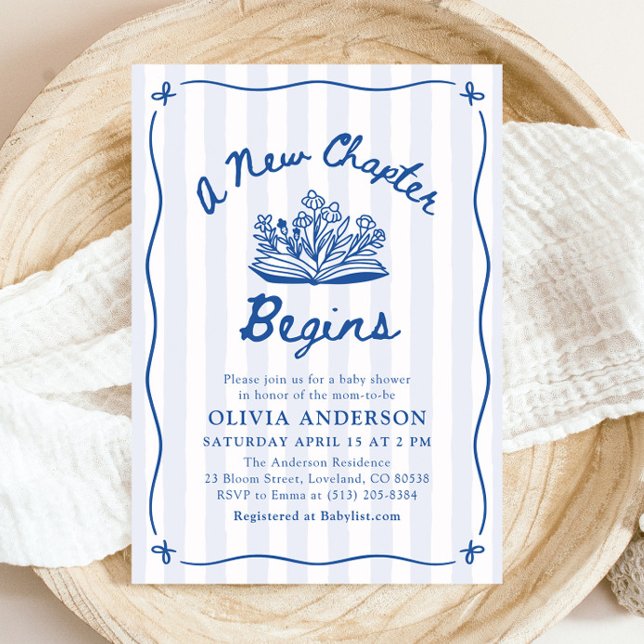 Invitation Fête de Bébé : Un Nouveau Chapitre Commence avec u (Blue Hand Drawn A New Chapter Begins Baby Shower Invitation)