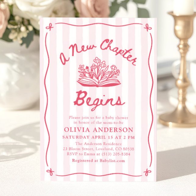 Invitation Fête de bébé « Un nouveau chapitre commence » dess (Pink Hand Drawn A New Chapter Begins Baby Shower Invitation)