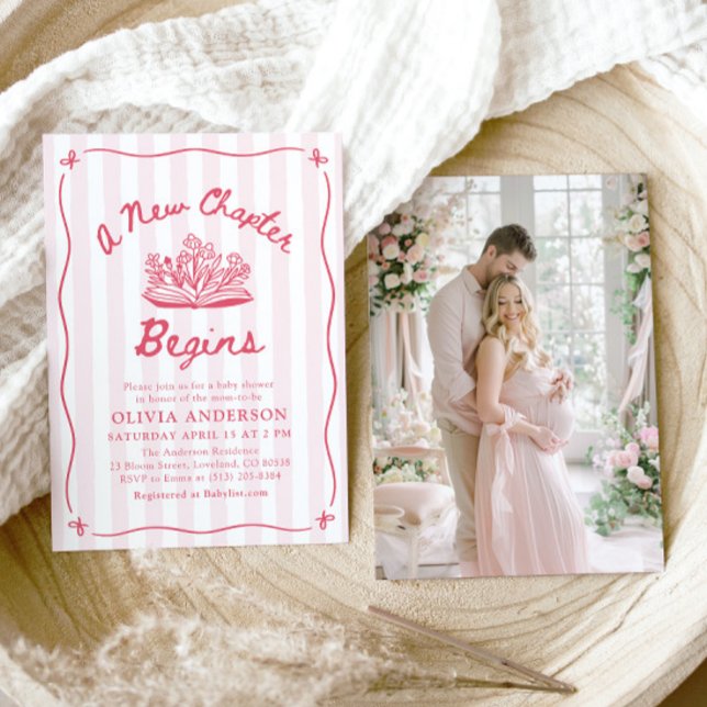 Invitation Fête de bébé « Un nouveau chapitre commence » dess (Pink Hand Drawn A New Chapter Begins Baby Shower Invitation)