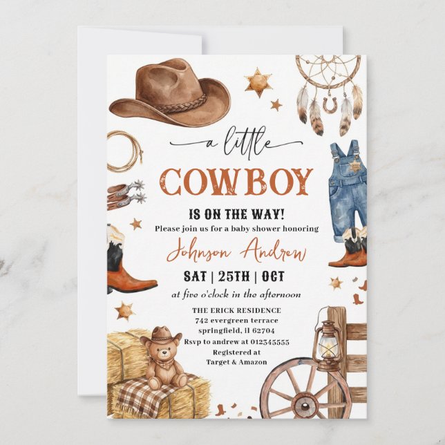 Invitation Fête de Bébé Un Petit CowBoy Personnel  (Devant)