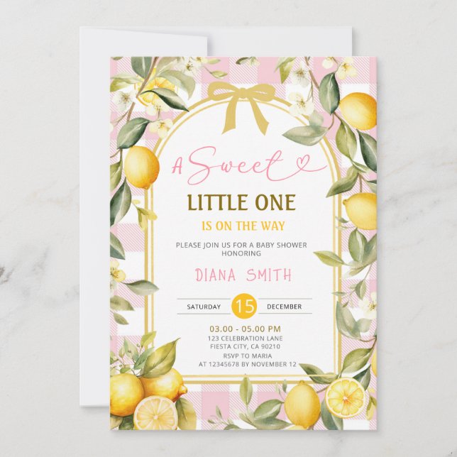 Invitation Fête de bébé Une petite douce Lemon rose (Devant)
