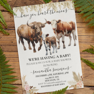 Invitation Fête de bébé vache de ferme Shower Boho aquarelle