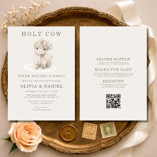 Invitation Fête de bébé vache des Highlands en rose bébé Tout
