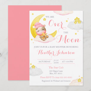 Invitation Fête de Bébé Vache Fille Au-Delà de la Lune