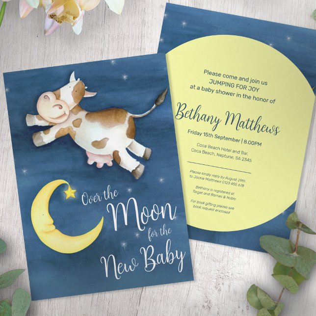 Invitation Fête de bébé vache sautant par-dessus la lune (Créateur téléchargé)