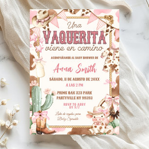 Invitation Fête de bébé Vaquerita rose en espagnol