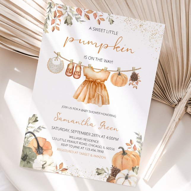 Invitation Fête de Bébé Vêtements d'Automne Petite Citrouille (Créateur téléchargé)