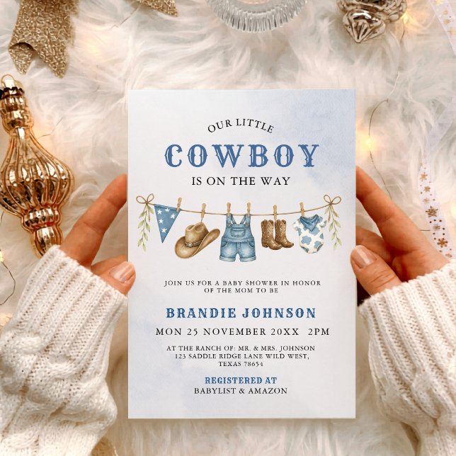 Invitation Fête de Bébé Vêtements de Petit Cow-Boy Moderne su (Créateur téléchargé)