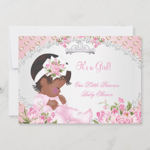 Invitation Fête de bébé vintage fille rose floral coeurs rose